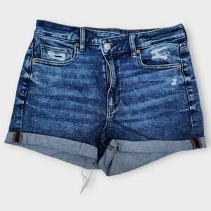 American Eagle Shorts Women's 4 Blue Denim Mom Short Distressed Stretch Mid-Rise